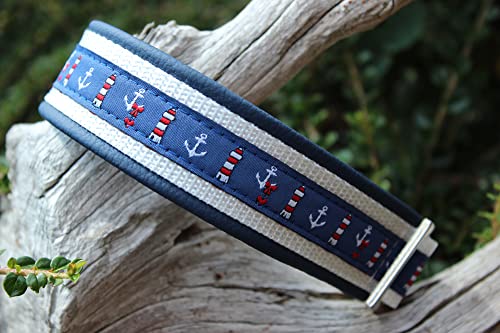 Maritimes Hundehalsband Leder mit Gravur erhältlich
