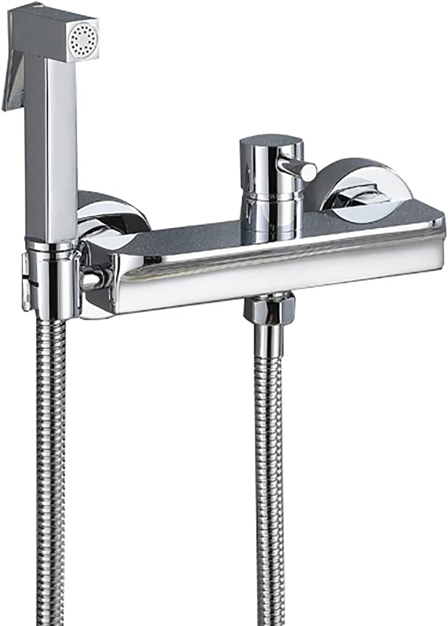Handheld Bidet Sprayer for Toilet, Chrome Brass Bathroom Cloth Diaper Sprayer Set with Cold and Hot Water, Wall Mounted Toilet Bidet Sprayer Kit for Bathing Pets,Stainless Steel Hose