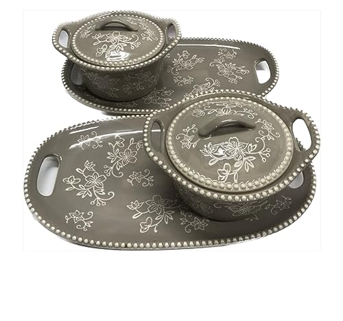 Floral Lace Set Temptations of 2 Lidded Soup and Sandwich Set Taupe  