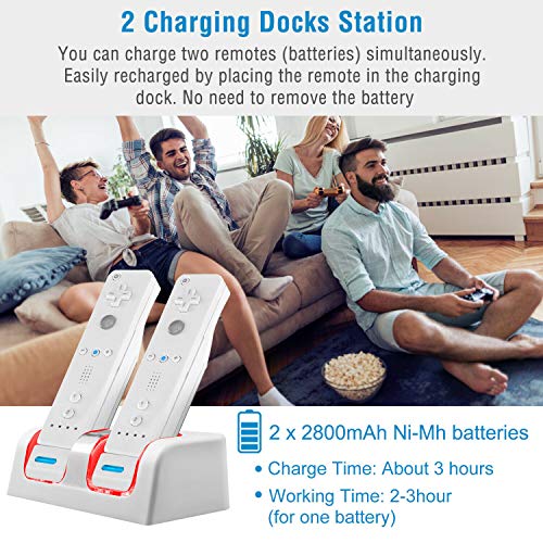 Wii Controller Charger Station, 2 in 1 Dual Charging Dock Station for Nintendo WII/WII U Controllers with Two 2800mAh Rechargeable Battery Pack White by KEEPOWER - Used condition - Image 3