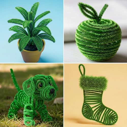 Image of Caydo 200 Pieces Glitter Green Pipe Cleaners, Sparkly Chenille Stems Bulk for Flowers Bouquet, Leaves and Kids Arts & Crafts Projects Making