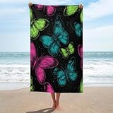 Jubonexis Toalla de playa con mariposas verde neón, rosa, azul, sin arena, de microfibra, grande, multiusos, absorbente, para baño, piscina, 130 x 80 cm