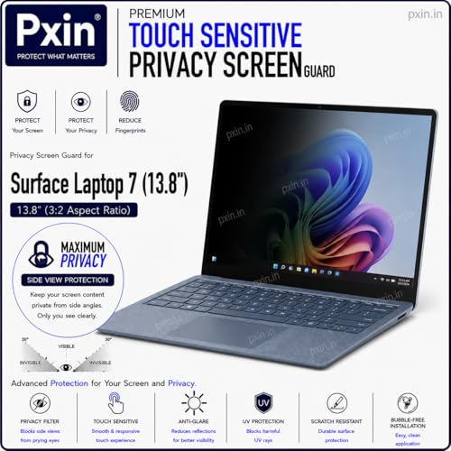 Image of Pxin Aura | Compatible with Microsoft Surface Laptop - 7 | 13.8 Inch - Touch Sensitive Privacy Screen | Anti Blue | Anti Glare | UltraThin for Hyper Touch | Anti UV | Privacy Filter