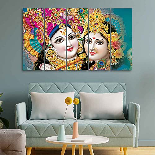 Image of VIBECRAFTS Beautiful Radha Krishan Canvas Wall Painting Five Pieces For Home|Office|Living Room|Gift (PTVC5Pcs4 8582)