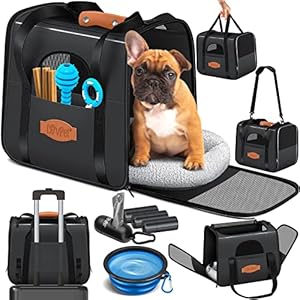 Lovpet® Transporte para Mascotas 2 en 1, Transporte para Perros y Gatos, Incluye cojín para Mascotas, 3 Ruedas de Bolsa + comedero de 44 x 31 x 36 m, para Mascotas, Transporte de Mascotas