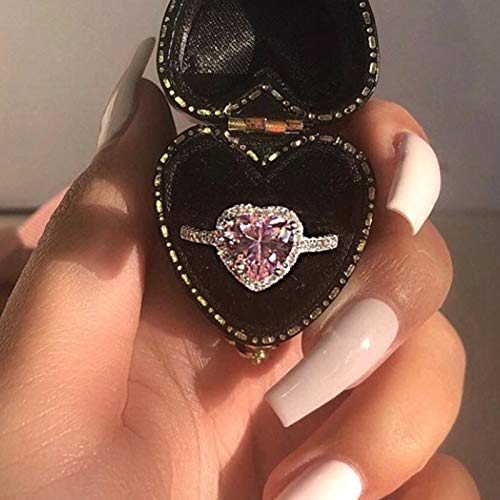 Washranp Rings For Women, Rings For Teen Girls Pink Heart-Shaped Rhinestone Ring Platinum Plated Women Mens Rings For New Year Gift Valentine'S Day Gift thumb #4