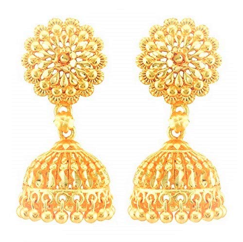 MEENAZ Traditional South Indian Temple Brass, Non-precious Metal, Gold-plated & Copper Jhumki Earrings for Women & Girls, Golden