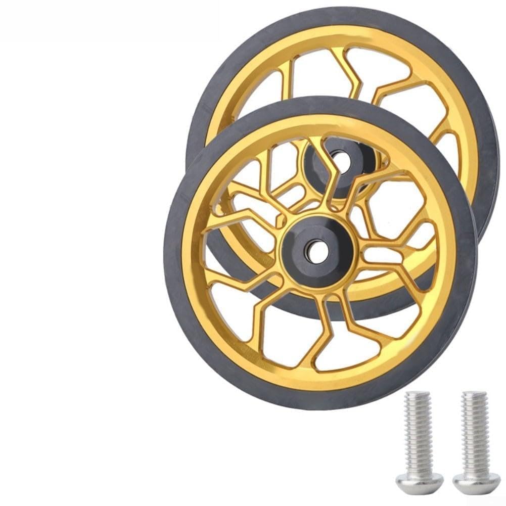 Lightweight 80mm Folding Bike Easy Wheels with Aluminum Alloy and Rubber, Bearing to Improve Rolling Efficiency, Fit For Brompton and For 3Sixty (gold)