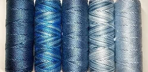 Sue Spargo Eleganza #8 Perle, cinco carretes de hilo de algodón pulido de 70 yardas para paquete de bordado (J - Stormcloud)