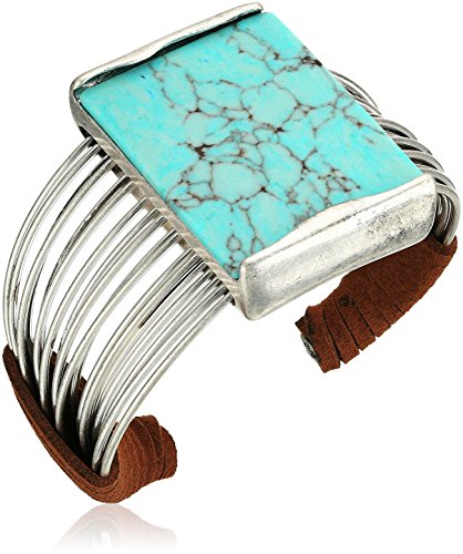 Robert Lee Morris "Mosaic" Semiprecious Turquoise Stone Multi Row Cuff Bracelet #TOP29