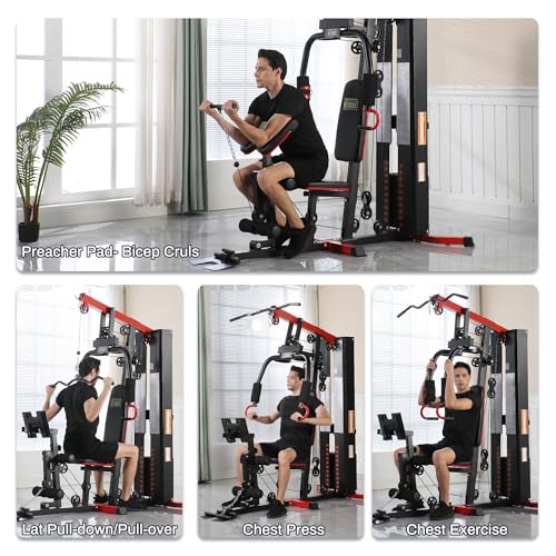 Home Gym, Multifunctional Workout Equipment with Leg Press, Exercise Equipment for Home with Pulley System, Home Gym Equipment for Full Body Strength Training