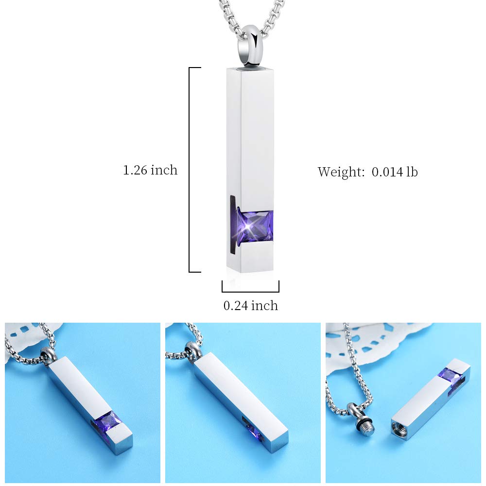 Oinsi Inlay Multi-Colored Square Crystal Bar Cremation Urn Necklace Holder for Ashes - Engravable (Dark Purple Stone)