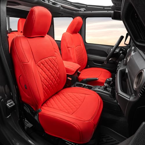 GIANT PANDA Customized Fit Gladiator Seat Covers for Jeep Gladiator JT Sport Rubicon Mojave Willys Freedom 2020 2021 2022 2023 2024 2025 Without Rear Cup Holder,Faux Leather - (Red)