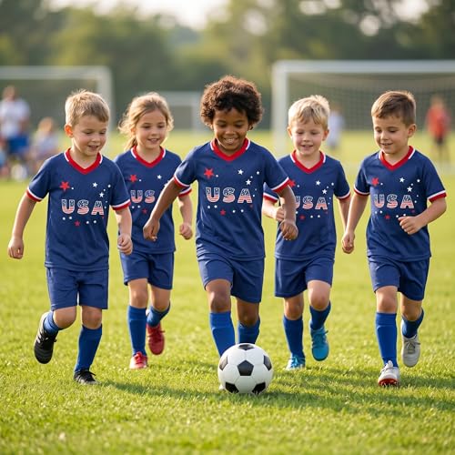 Image of Unisex Kids Soccer Jersey and Shorts Kit 2-Piece Set Boys Girls Football Outfits for Little Athlete 2-14 Years