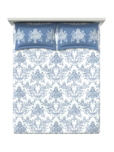 Image of DDECOR Live Beautiful 100% Cotton 145TC Ethnic King Bedsheet with 2 Pillow Covers | Rotary Printed Breathable Fabric | 224 CM X 254 CM | Luxury Bedding for Home | Cresta Collection | Faded Denim Blue