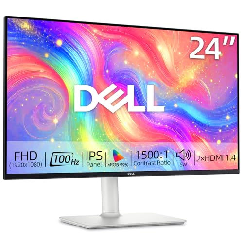 Image of Dell 24 inch Monitor, FHD 1080p, 100Hz Refresh Rate, IPS Panel, LED Display, sRGB 99%, 1500:1 Contrast Ratio, Anti-Glare, VESA, Integrated 2x5W Speakers, 2 X HDMI 1.4, Height /Tilt /Swivel /Pivot, White