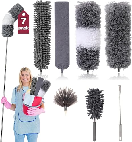 SHUTTLE ART Microfiber Duster 7 Pcs Set Feather Duster Cleaning Kit with 100 Inches Extension Pole, Reusable Bendable Cobweb Dusters for Cleaning Ceiling Fan, Car, Computer, Blinds, Furniture (B0D4MDRP4G) Amazon Price History, Amazon Price Tracker