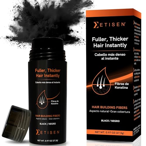 ETISEN Fibras Capilares 27,5 g – Fibra Capilar de Keratina para Disimular Calvicie, Polvo Rellenador Capilar Hombre Mujer, Camuflaje Cabello Fino, Hair Fibers Volumen Instantáneo (Negro)