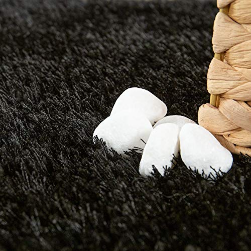 Modern Hoogpolig Badkamervloerkleed Effen Badmat Anti-Slip In Zwart, Maat:80x150 cm - Image 4