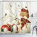 Ambesonne Winter Holiday Snowman Polyster 69-Inch-by-70-Inch Shower Curtain, Red / White / Green / Gold / Khaki