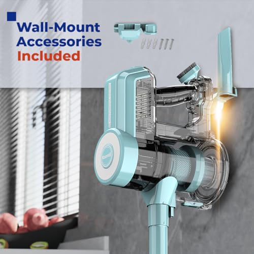 Roomie Tec Corded Stick Vacuum with HEPA Filter - 450W Powerful Suction, Bagless, Portable Handheld for Carpet & Stairs, Large Dust Capacity, 20ft Cable & Wall Mount Storage