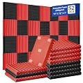 TDHLYJHF 52 Pack Acoustic Foam Panels,1" x 12" x 12" Acoustic Wedge Studio Foam Sound Absorption Wall Panels (BLACK/RED)