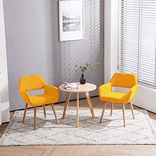 Homy Grigio Modern Living Dining Room Accent Arm Chairs Club Guest with Solid Wood Legs (Set of 2,Yellow)