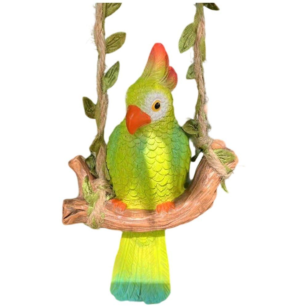 Fituenly Simulation Swing Parrot Resin Ornament Outdoor Garden Patio Decoration, Animal Crafts Home Gift, Realistic Bird Sculpture Collector Decorative