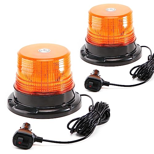Image of Amber LED Beacon Lights 12-24V Warning Safety Flashing Emergency Roadside Strobe Mini Light Bar with Magnetic Base for Snow Plow Truck Construction Vehicles Forklift Tractor Golf Carts 2Pcs