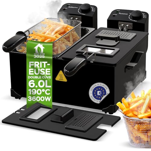 Friteuse double / 2x 3L / avec réservoir d'huile amovible (lavable au lave-vaisselle) / température : 0-190°C/noir