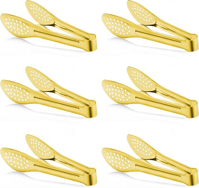 Paquete de 6 pinzas doradas para buffet, pinzas de acero inoxidable para servir (9 pulgadas)