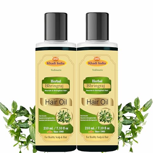 Image of Khadi Herbal Natural Bhringraj Hair Oil For Controlling Hair Fall, Nourishing Oil For Healthy Hair Growth, Paraben & Silicone-Free Suitable For All Hair Types, (Pack Of 2-420 ml., Maha Bhringraj Oil)