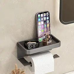 Suporte Papel Higiênico Premium Multifuncional com Apoio para Celular Sem Furos, Fixação com Adesivo Linha Premium M5 Armarinhos (1 Peça)