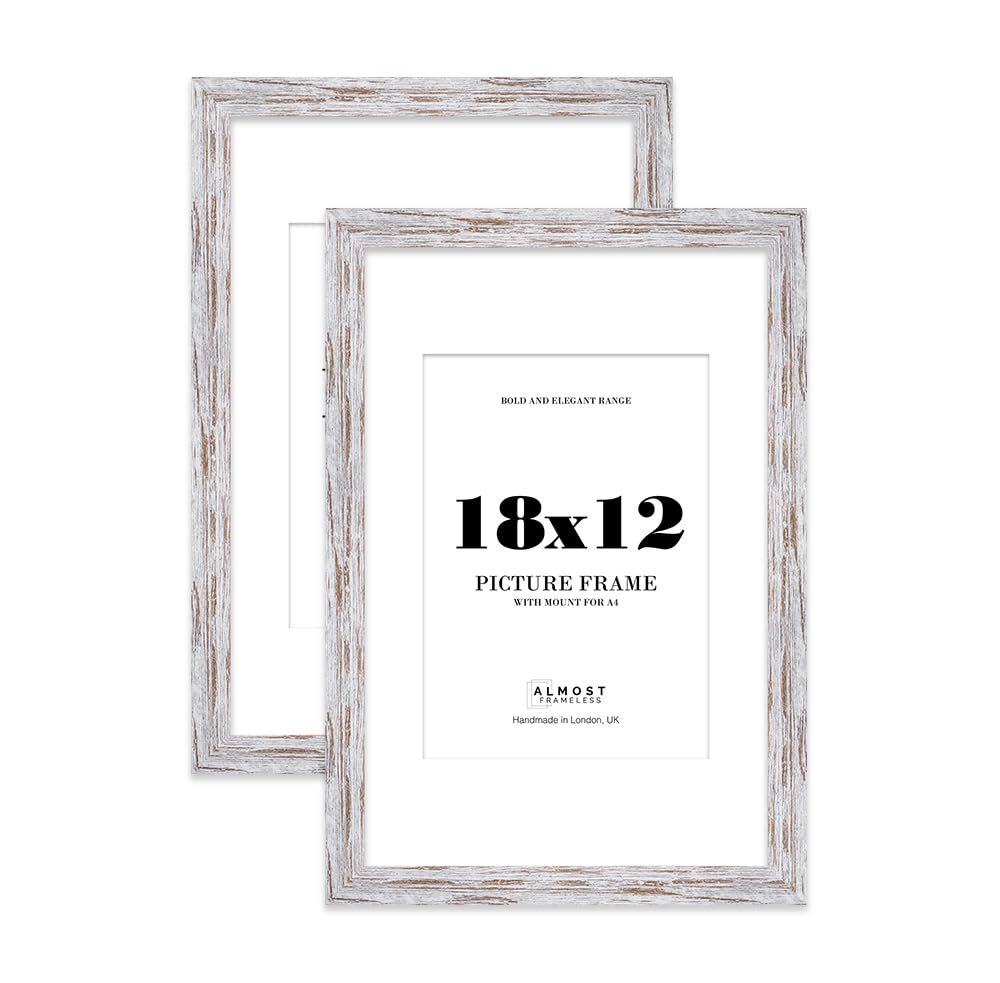 18x12 Distressed Wood Frame With Mount for A4 Pictures 28mm Edge Portrait and Landscape Display with Wall Hooks, 2 Pack