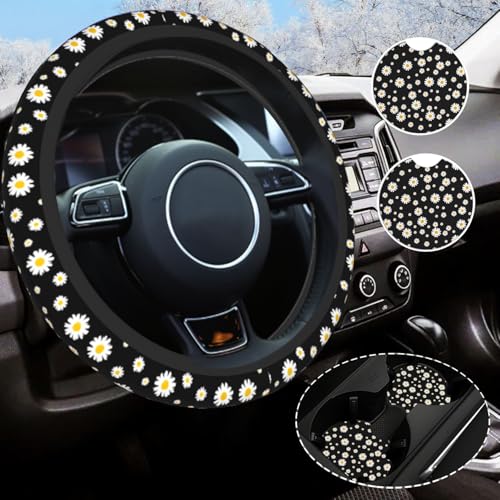 Daisy Steering Wheel Cover Universal 14.5-15 Inch Non-Slip Daisy Car Accessories for Women Men