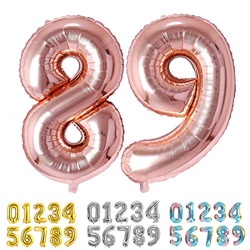 Ponmoo Foil Globo Número 89 98 Oro Rosa, Gigante Numeros 0 1 2 3 4 5 6 7 8 9 10-19 20-29 30-39 40-49 50-60-70-80-90-100, Grande Globos para La Boda Aniversario, Globo de Cumpleaños Fiesta Decoración Cover