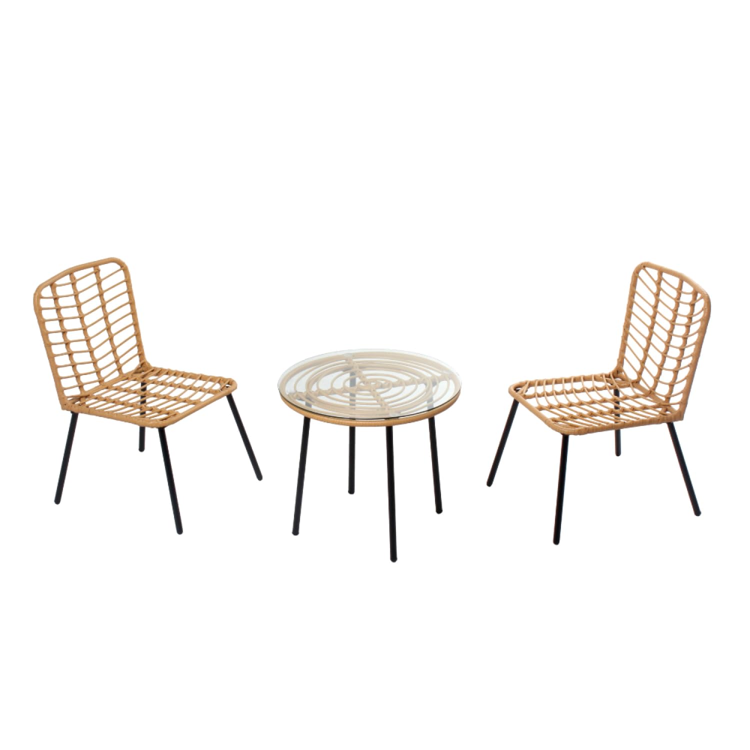 Salon De Jardin Bas 2 Places CADIX Marron - Résine Aspect Rotin Naturel | 2 Chaises + Table Basse Verre | Structure Acier Robuste | Idéal Terrasse, Balcon, Patio