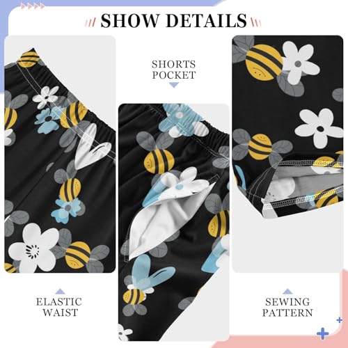 Honey Bee Florals Boys Long Pants Soft Trousers Elastic Waist Kids Lounge Bottoms with Pockets S-XL4