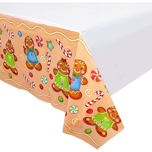 Juvale 3 Pack Disposable Gingerbread Table Cloth for Christmas Party, Classroom Holiday Celebration (54 x 108 in)