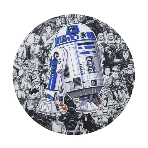 WONDEE Star Wars Tapis de Souris Rond avec Design Exclusif R2D2 avec des Personnages Emblématiques, Tapis Souris en Fibre Extrafine, Lavable à la Main et...