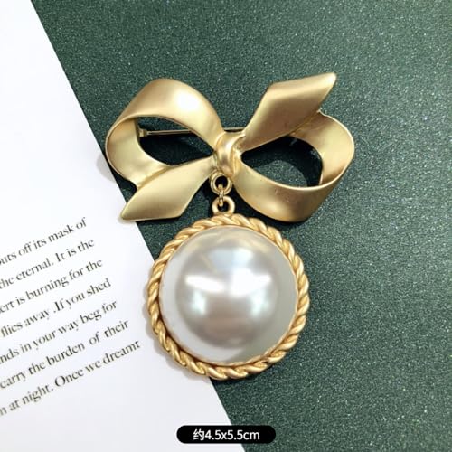 Image of Bow Knot Faux Pearl Brooch Pin for Women Girls 14k Golden Plated Bowknot Ribbon Lapel Brooches Pins Vintage Christmas Birthday Jewelry Gifts for Suit Dress Accessories
