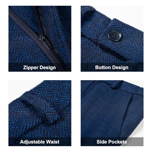 Image of Retro 3 Piece Suit Tweed Herringbone Men's Suits Slim Fit Jacket Vest Pant