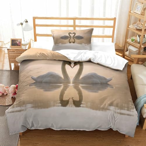 Parure de lit cygne blanc finition premium avec housse de couette 3D - 3