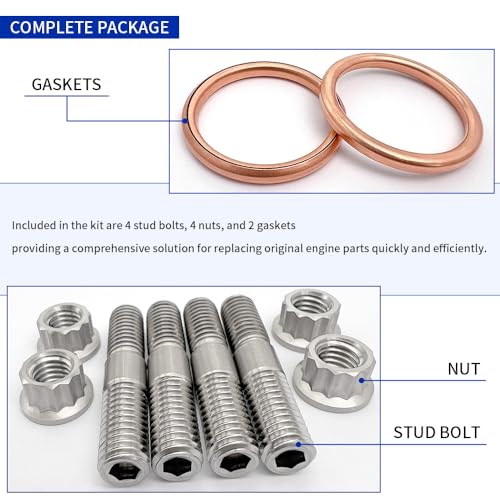 Image of 4PCS 400EX Titanium Stud Bolt Gaskets Kit Compatible with Honda TRX400EX TRX400X 1999-2014 XR400R 1996-2004 OEM# 90301-HM8-000 18291-MN5-650 92900-08022
