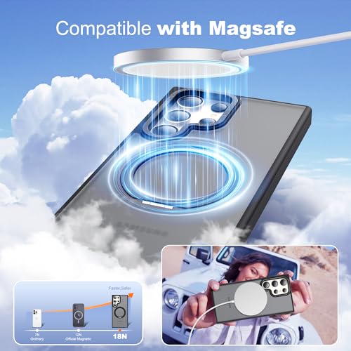 Image of Compatible with Samsung Galaxy S24 Ultra Case with 360Rotatable Magnetic Ring Stand Compatible with Mag-Safe Military Protection Matte Translucent Phone Cases for S24 Ultra 6.8 inch,Black