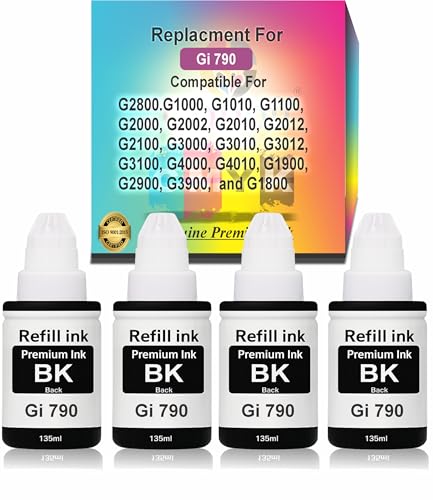 Image of CANOFF GI-790 Compatible Black Refill Ink Bottle (135ml Each) | High Yield, Smudge-Free, Fade-Resistant Ink | Suitable for G1000,G1010,G2000,G2010,G3000,G3010,G4000,G4010 Series (Gi-790 Black 4pc.)