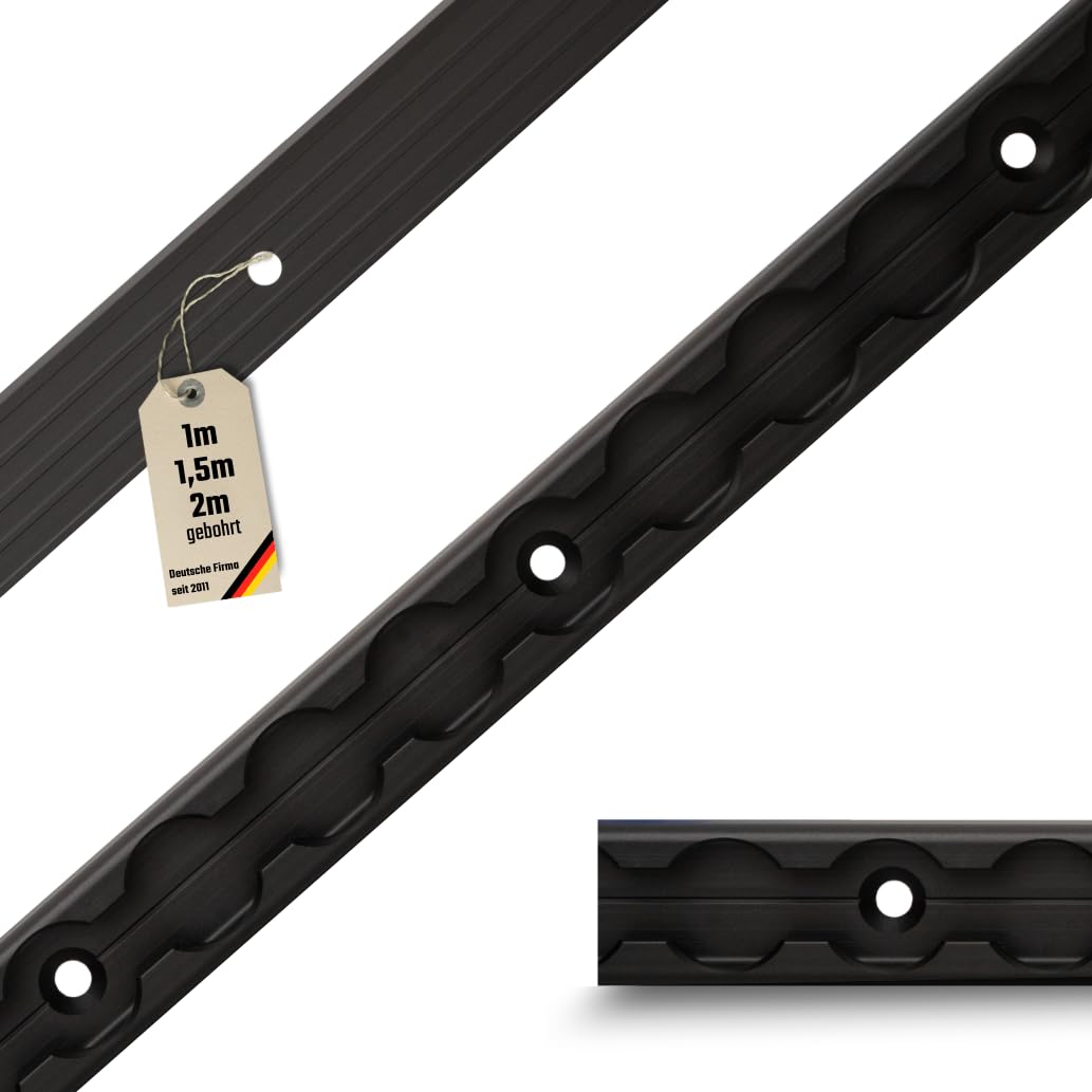 Airlineschiene eckig Slim Version – schwarz eloxiert, gebohrt | Aluminium-Zurrschiene für Anhänger, Wohnmobil, Camper & Transporter | robuste Ladungssicherung, entgratete Kanten (1 m)