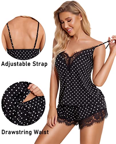 Image of Avidlove Women Pajama Set Lace Trim Short PJ Set Modal V Neck Sleeveless Sleepwear Drawstring Waist Nightwear S-XXL