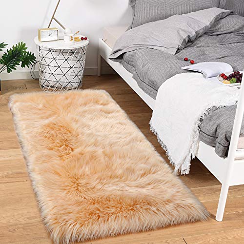 Noahas Faux Sheepskin Area Rugs Silky Long Wool Carpet for Living Room Bedroom
