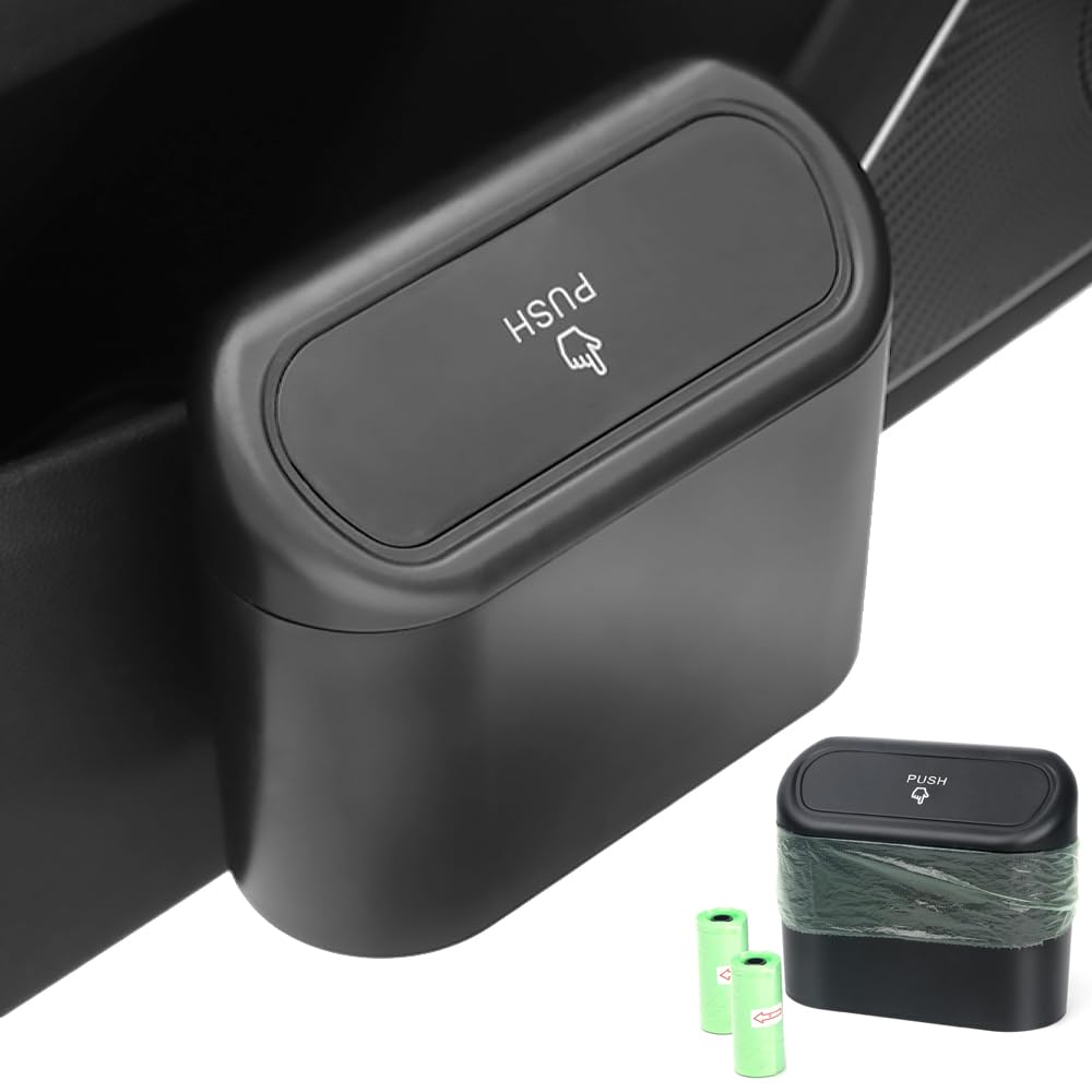 Mini Car Trash Can with Lid for Tesla Model X 2021 2022 2023 2024 2025 2026, Leak-Proof Hanging Auto Garbage Bin & Organizer, Portable Automotive Dustbin with Trash Bags